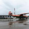 The Canso is at the Fairview Municipal Airport, in front of the new terminal building.