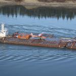 The Canso on the MacKenzie River being barged 1500 KM up the river from Inuvik to Hay River - October 2008